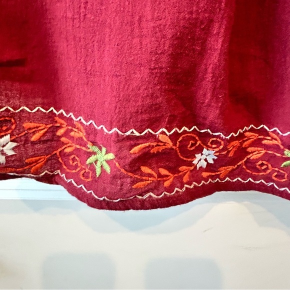 Umgee Maroon V Neck  Tunic Dress Embroidered Bodice Arms Hem Boho Peasant - Picture 3 of 8